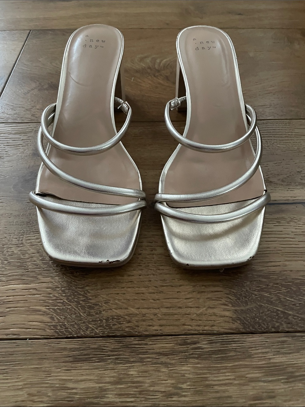 a new day Metallic Gold Strappy Square-Toe Slide Heels